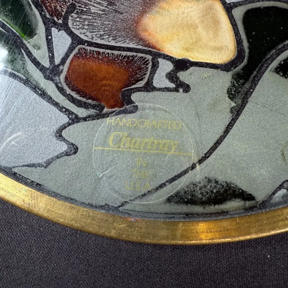 Lot of 4 Handcrafted Chartray Glass Art Panels (USA) Vintage flowers bird
